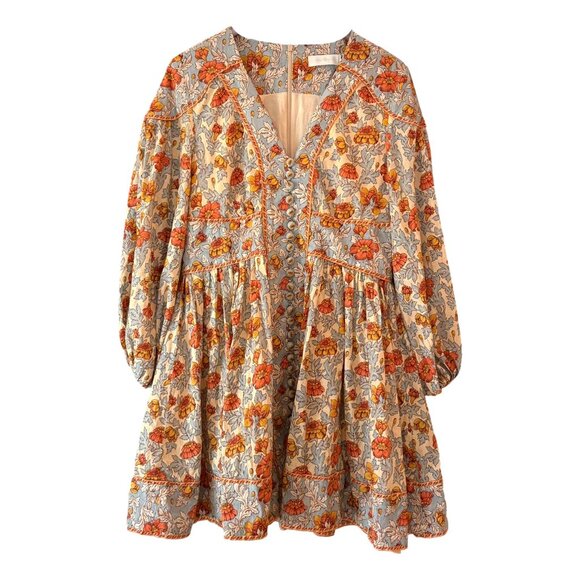 Zimmermann Dresses & Skirts - Zimmermann Andie Buttoned Floral Linen Mini Dress Long Sleeve 3 Large